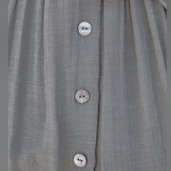 Heather Grey Boho Gauze Button Front Flutter Sheer Maxi Dress W/Adjustable Waist - Picture 7 of 7